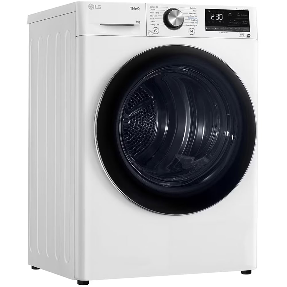 Uscator de rufe LG RH90V9AV2N, SmartThinQ, Condensare si pompa de caldura, 9 kg, 15 programe, Clasa C, alb