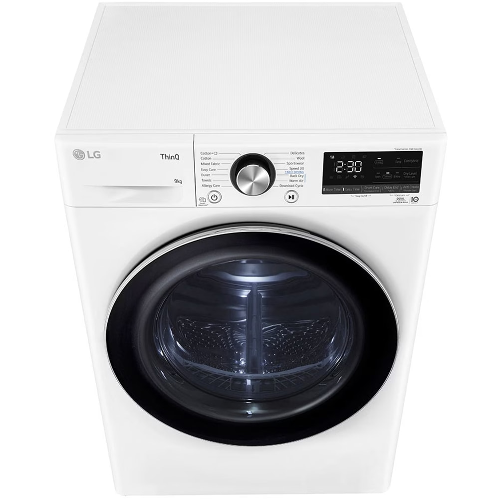 Uscator de rufe LG RH90V9AV2N, SmartThinQ, Condensare si pompa de caldura, 9 kg, 15 programe, Clasa C, alb