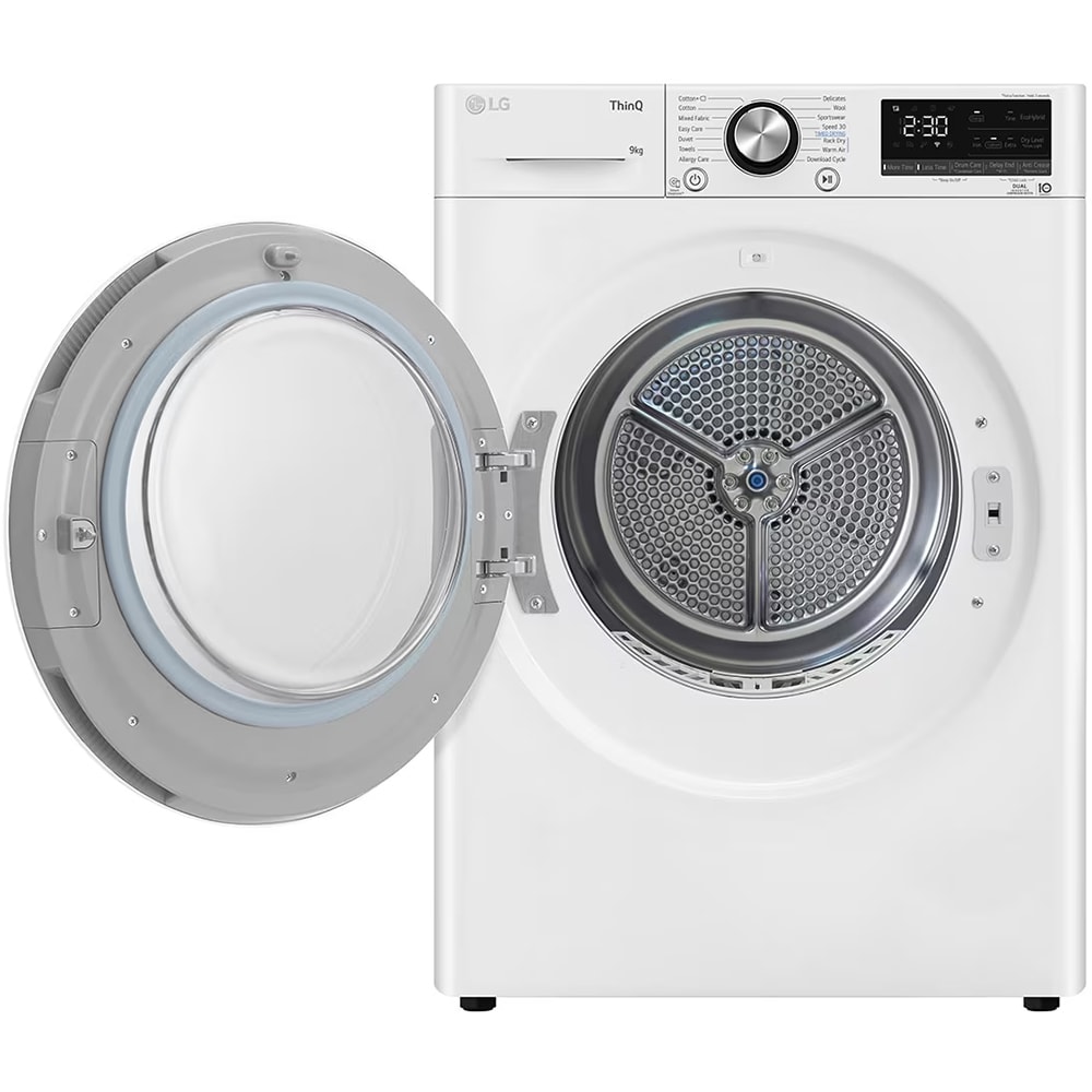 Uscator de rufe LG RH90V9AV2N, SmartThinQ, Condensare si pompa de caldura, 9 kg, 15 programe, Clasa C, alb