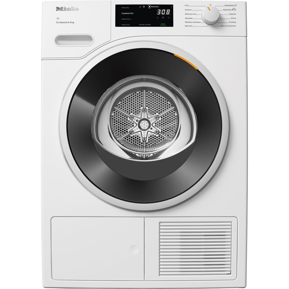 Uscator de rufe MIELE TWC 640 WP EcoSpeed, Pompa de caldura, 8 kg, 12 programe, Clasa C, Wi-Fi, alb