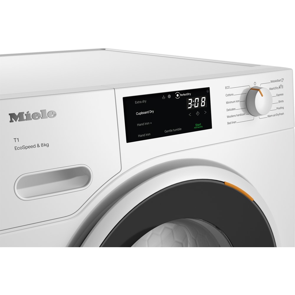 Uscator de rufe MIELE TWC 640 WP EcoSpeed, Pompa de caldura, 8 kg, 12 programe, Clasa C, Wi-Fi, alb