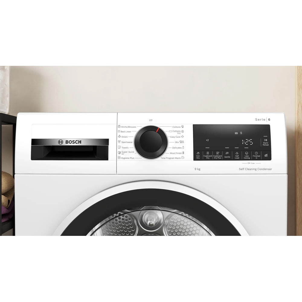 Uscator de rufe BOSCH WQG245D4BY, Condensare si pompa de caldura, 9 kg, 14 programe, Clasa C, alb
