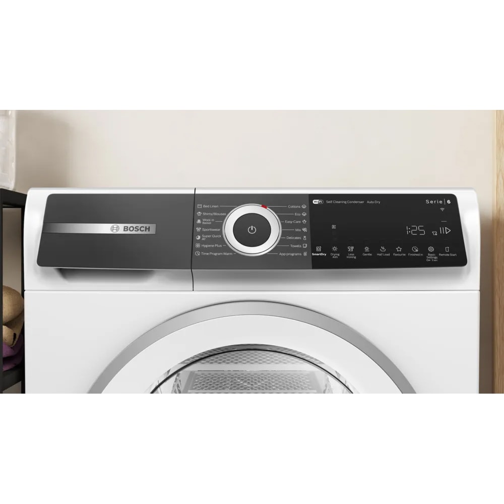 Uscator de rufe BOSCH WQH245B2BY, Condensare si pompa de caldura, 9 kg, 14 programe, Clasa C, Wi-Fi, alb
