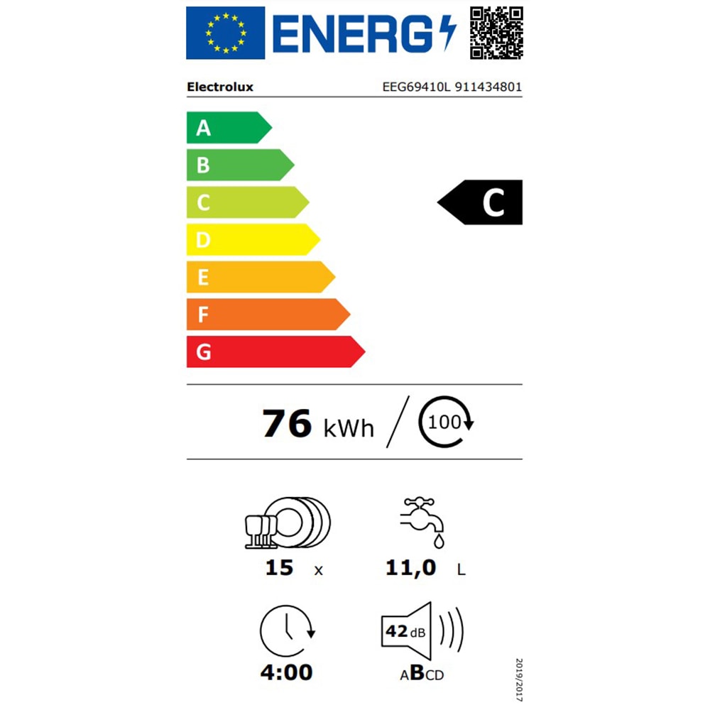 Masina de spalat vase incorporabila ELECTROLUX EEG69410L, AirDry, 15 seturi, 8 programe, 60 cm, Clasa C, panou comanda negru
