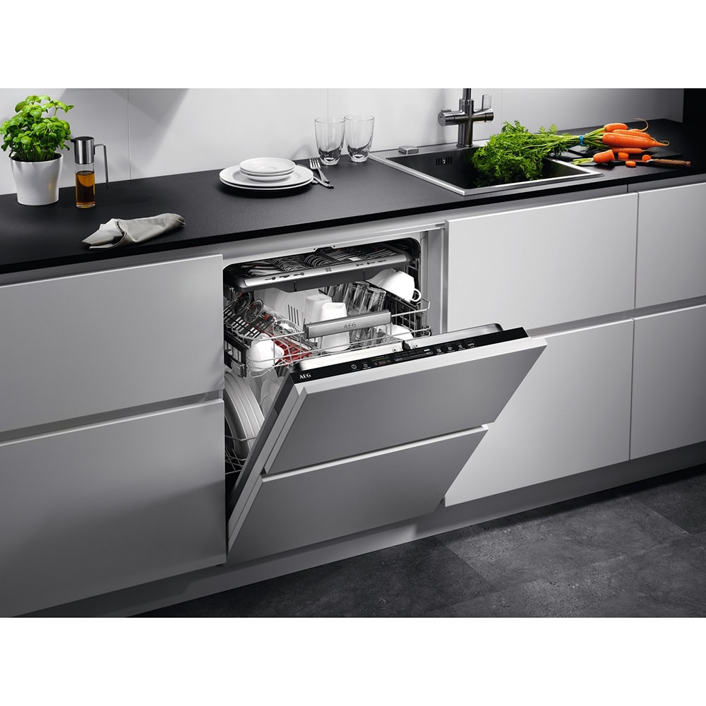 Masina de spalat vase incorporabila AEG FSK75778P, 14 seturi, 7 programe, 60 cm, Clasa B, panou comanda negru