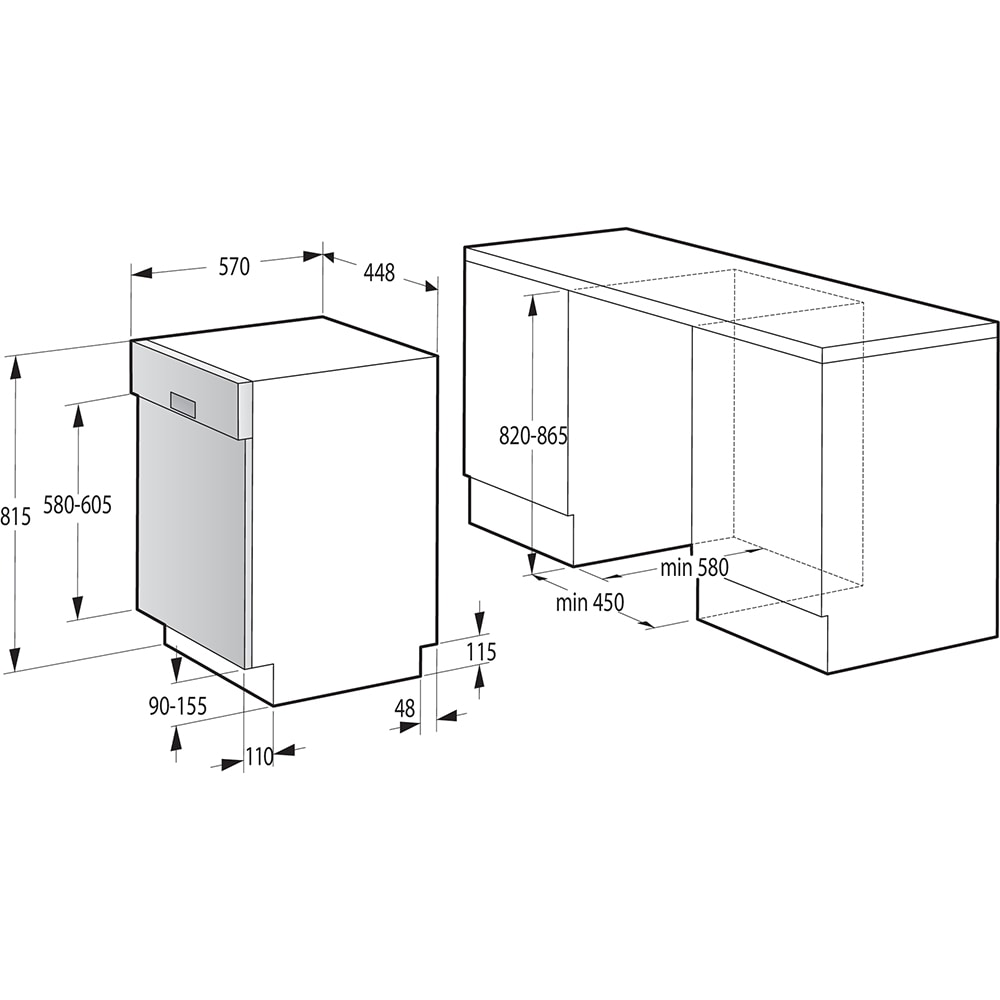Masina de spalat vase semi-incorporabila GORENJE GI520E15X, 9 seturi, 5 programe, 45 cm, Clasa E, inox