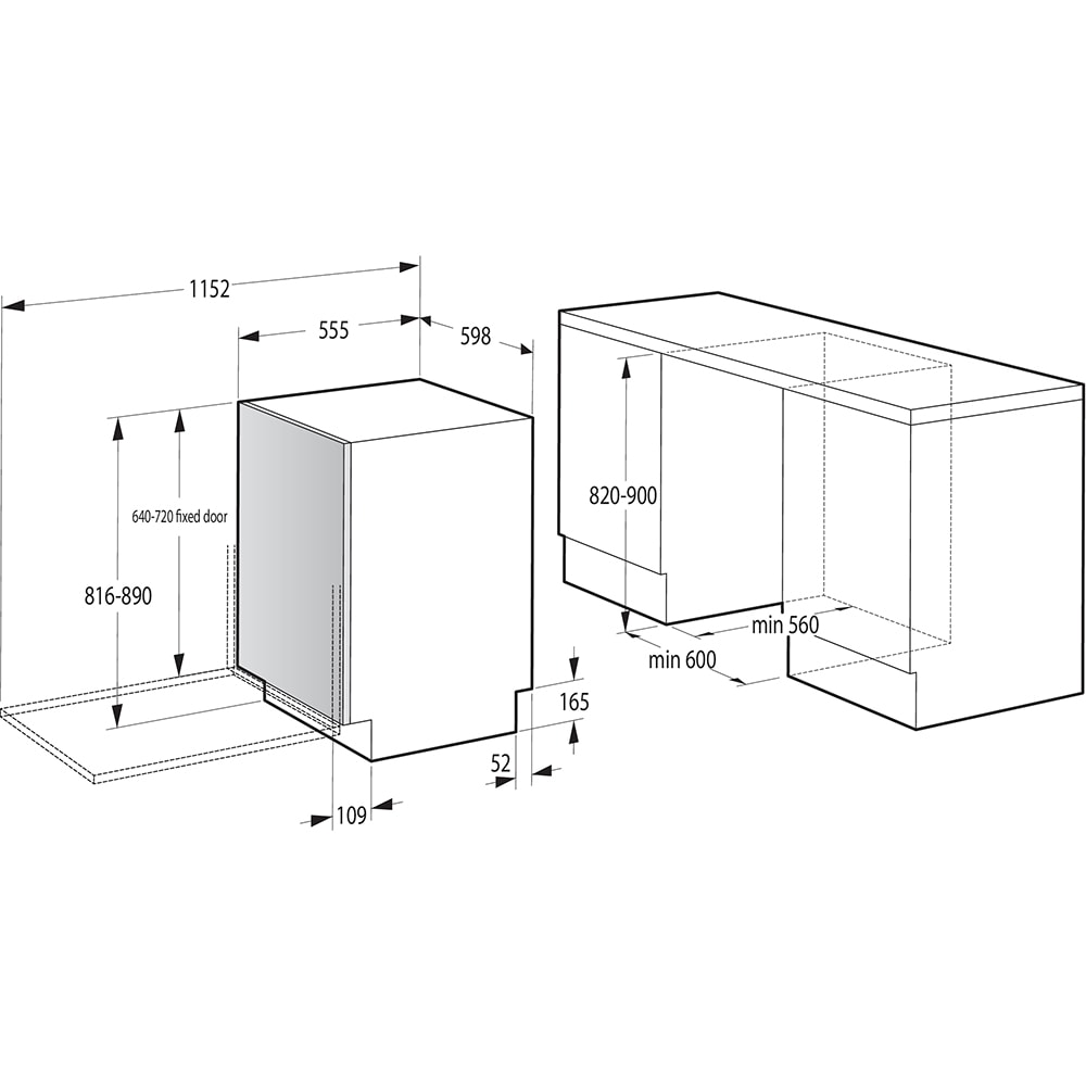 Masina de spalat vase incorporabila GORENJE GV16D, 16 seturi, 6 programe, 60 cm, Clasa D, panou comanda negru