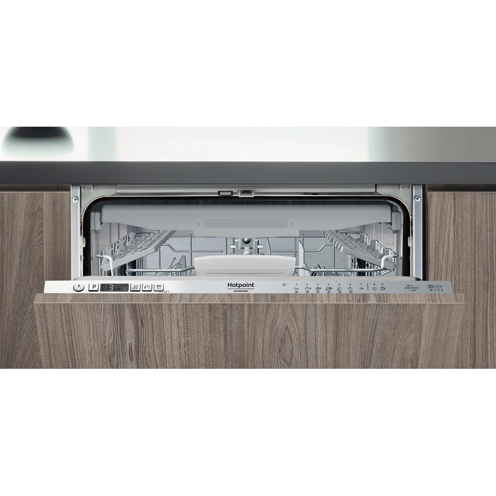 Masina de spalat vase incorporabila HOTPOINT HI 5030 W, 14 seturi, 7 programe, 60 cm, Clasa D, panou comanda argintiu