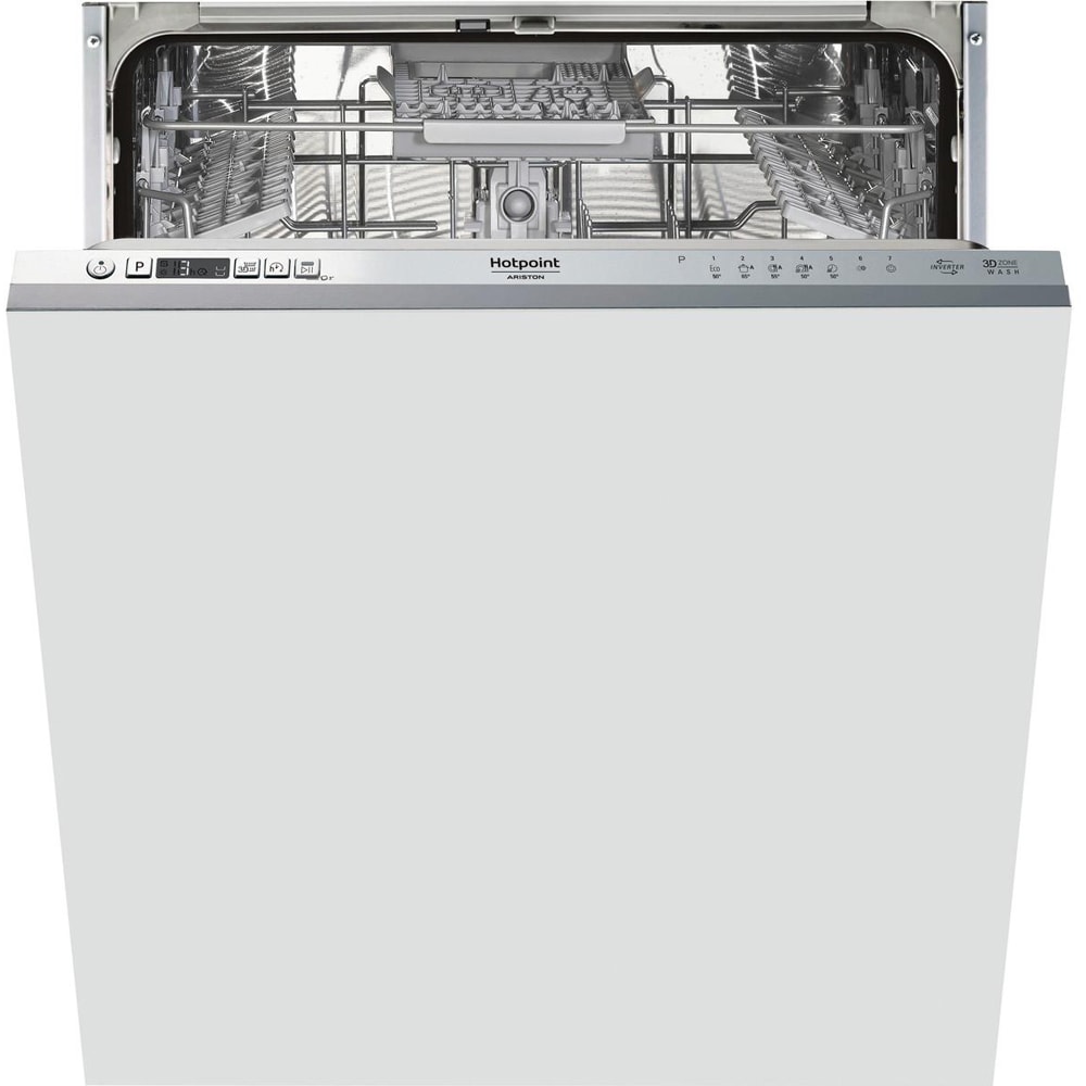 Masina de spalat vase incorporabila HOTPOINT HIC 3C33 CW, 14 seturi, 7 programe, 60 cm, Clasa D, panou comanda argintiu