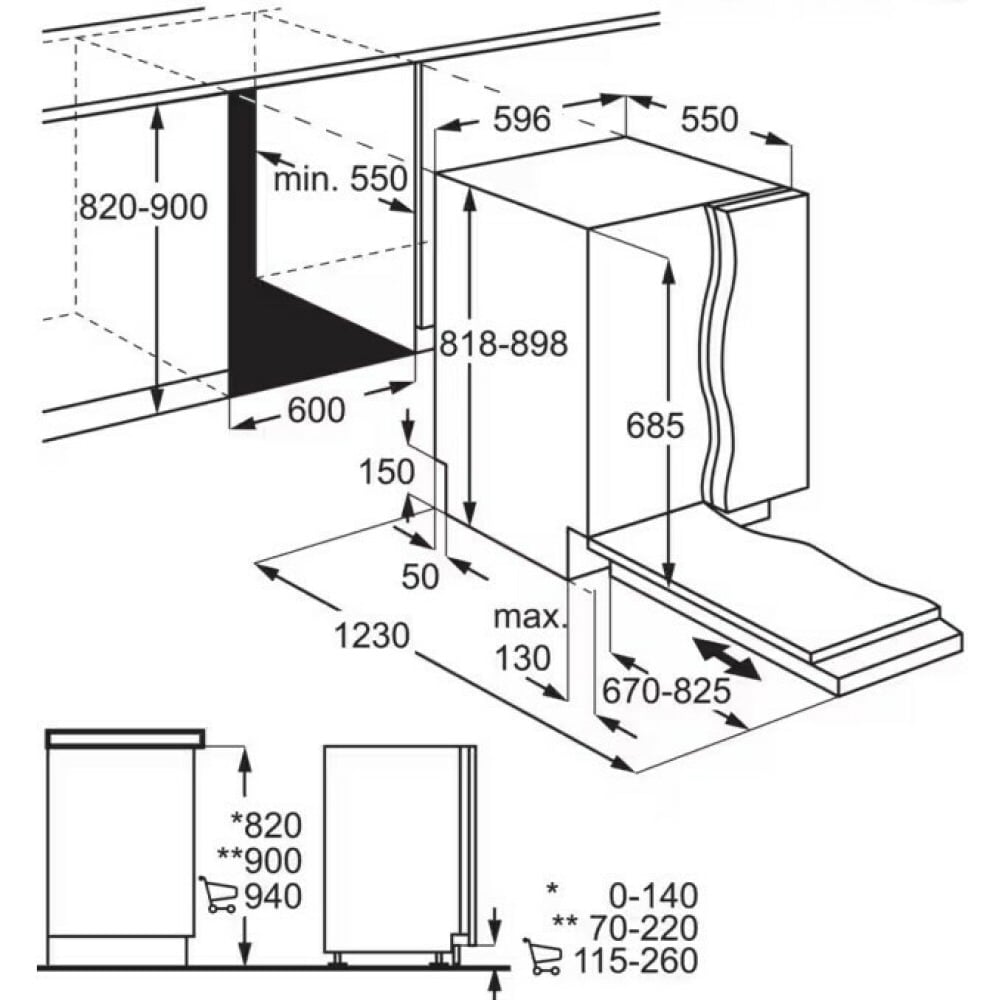 Masina de spalat vase incorporabila ELECTROLUX KECA7400W, 14 seturi, 8 programe, 60 cm, Clasa C, panou comanda negru