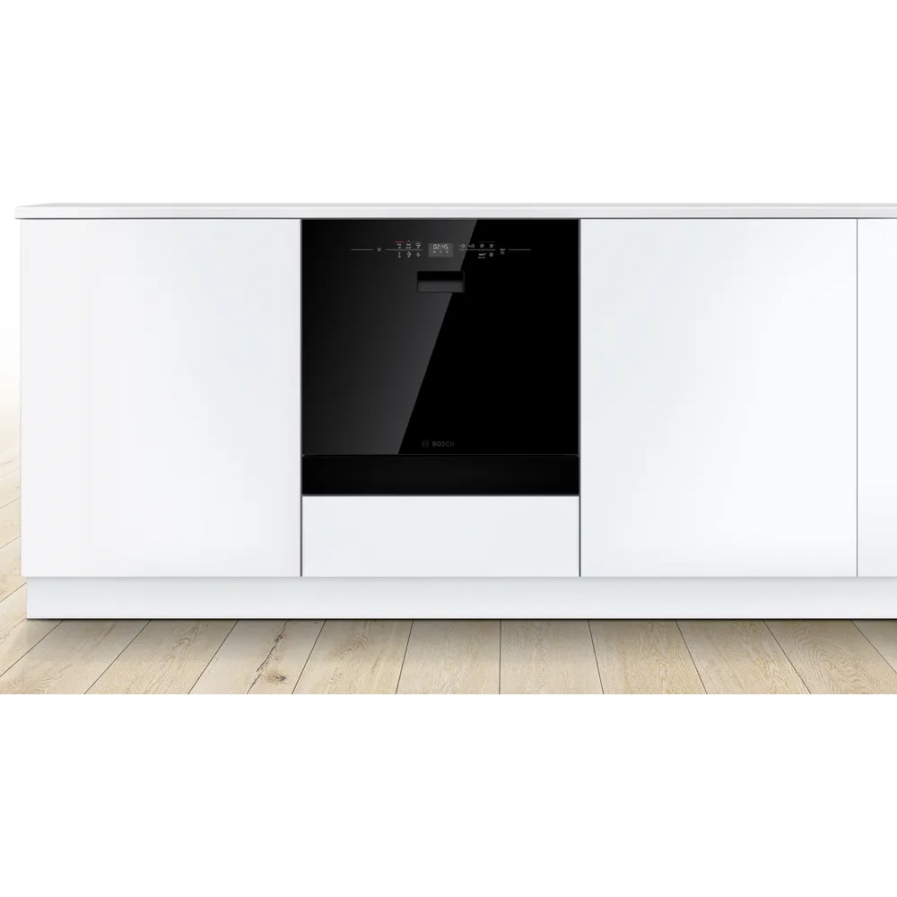 Masina de spalat vase semi-incorporabila SCX6ITB00E, 8 seturi, 6 programe, 60 cm, Clasa E, negru