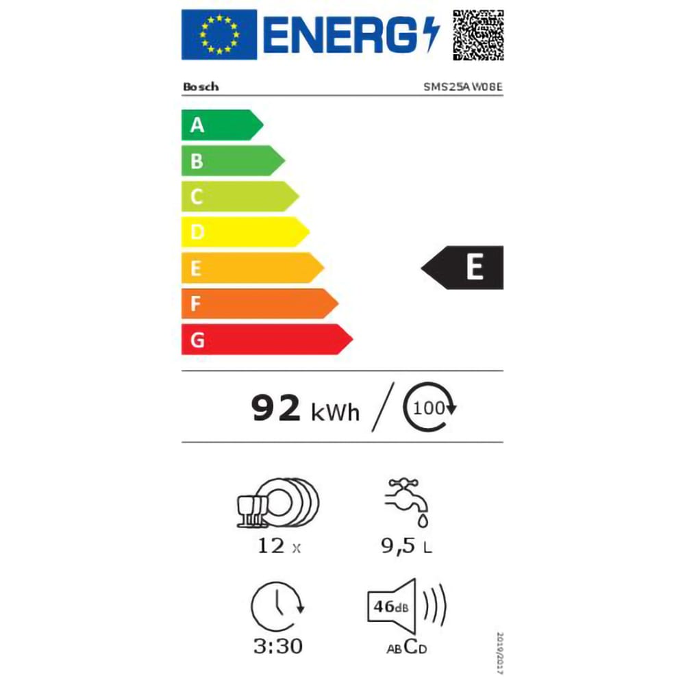 Masina de spalat vase independenta BOSCH SMS25AW08E, 12 seturi, 5 programe, 60 cm, Clasa E, alb