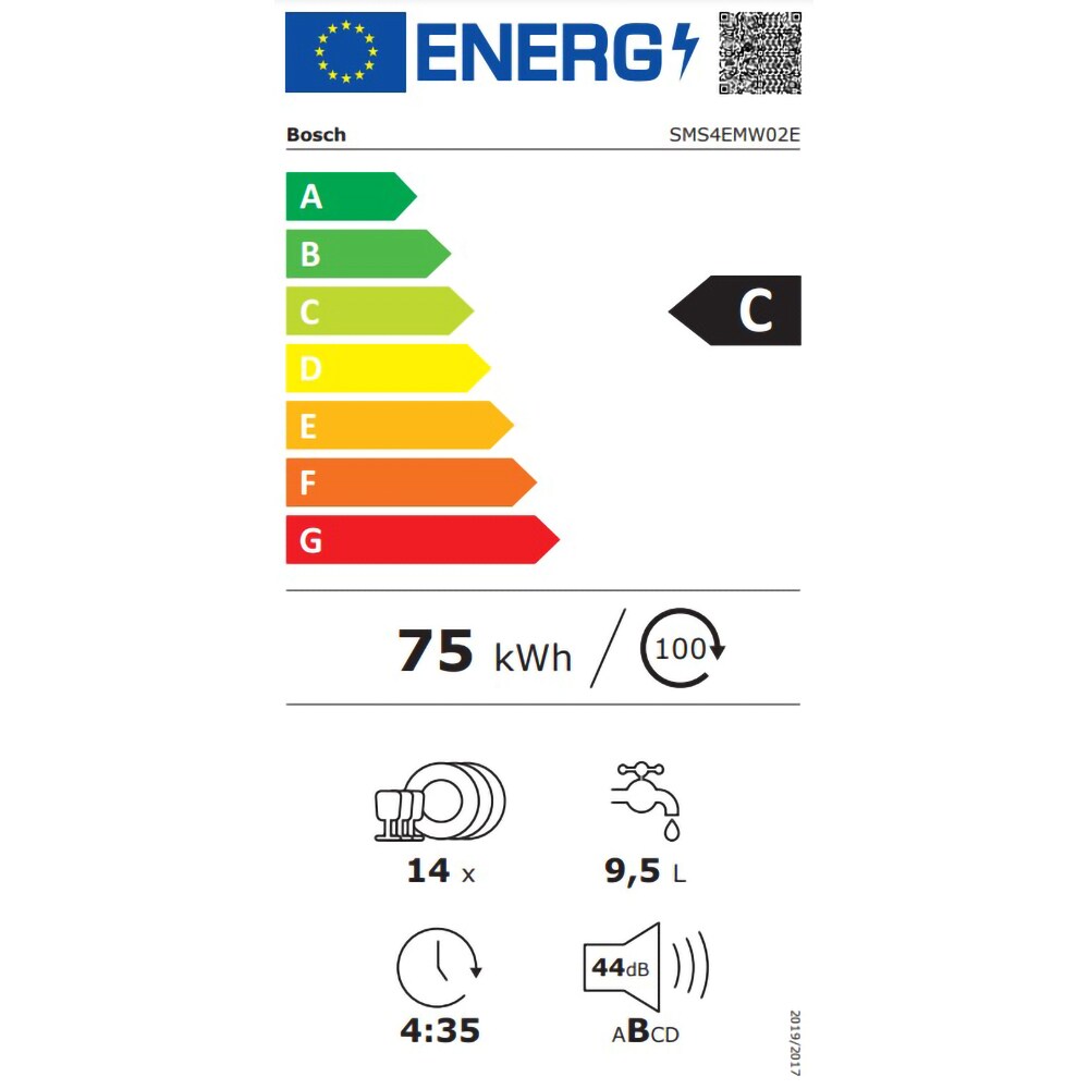 Masina de spalat vase independenta BOSCH SMS4EMW02E, 14 seturi, 6 programe, 60 cm, Clasa C, alb