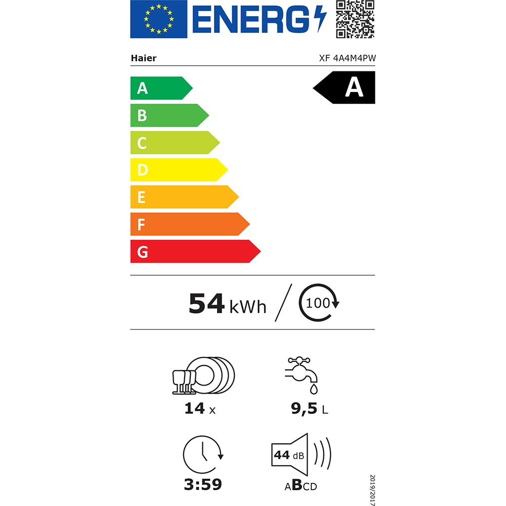 Masina de spalat vase independenta HAIER XF 4A4M4PW, 14 seturi, 10 programe, 60 cm, Clasa A, alb