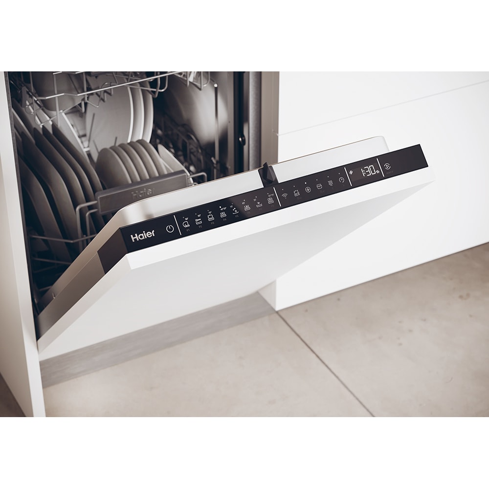 Masina de spalat vase incorporabila HAIER XI0C3TB3FB, 10 seturi, 8 programe, 45 cm, Clasa C, panou comanda negru