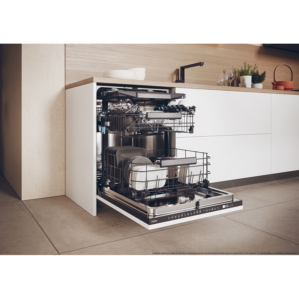 Masina de spalat vase incorporabila HAIER XI 6B0M3PB, 16 seturi, 10 programe, 60 cm, Clasa B, panou comanda negru