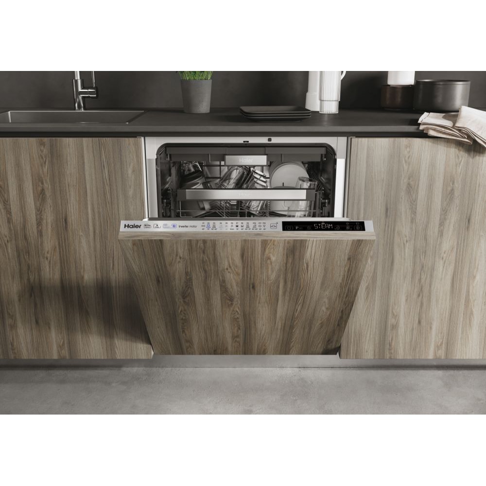 Masina de spalat vase incorporabila HAIER XIB 6B2S3FS, 16 seturi, 12 programe, 60 cm, Clasa B, panou comanda argintiu