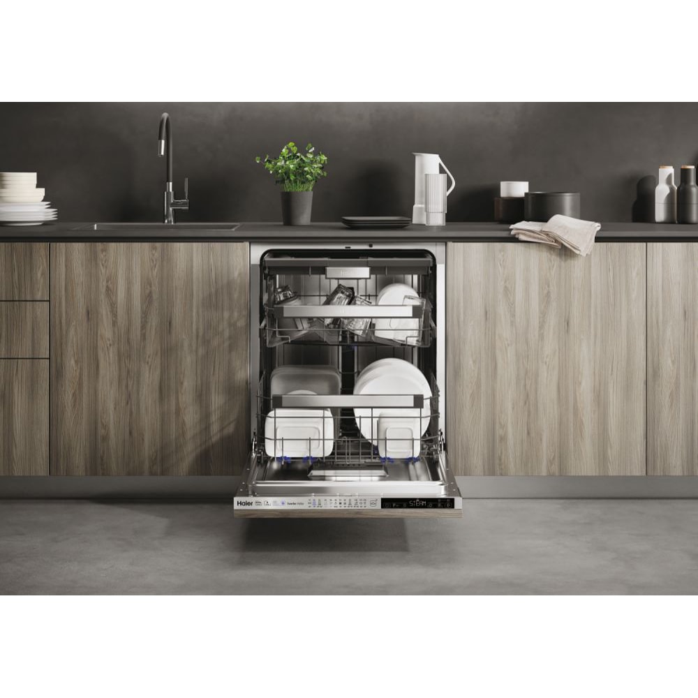 Masina de spalat vase incorporabila HAIER XIB 6B2S3FS, 16 seturi, 12 programe, 60 cm, Clasa B, panou comanda argintiu