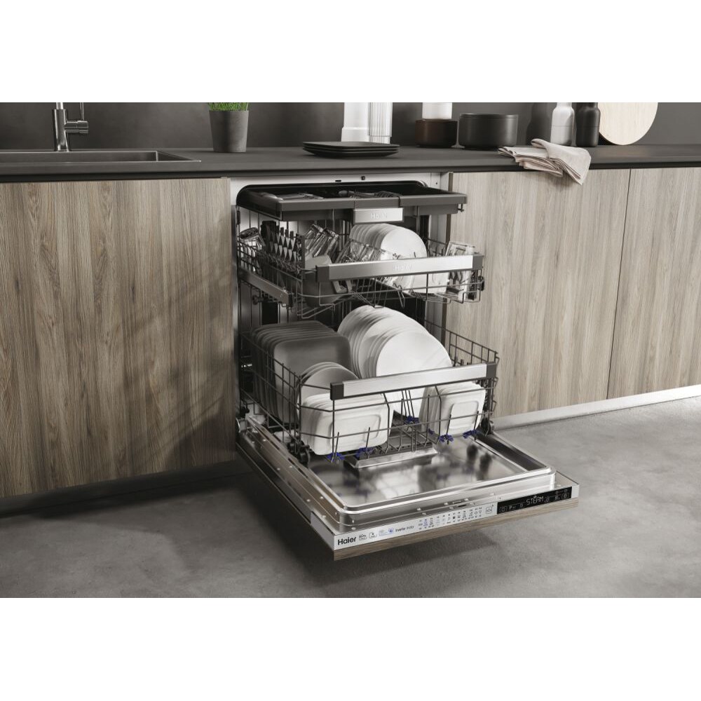 Masina de spalat vase incorporabila HAIER XIB 6B2S3FS, 16 seturi, 12 programe, 60 cm, Clasa B, panou comanda argintiu