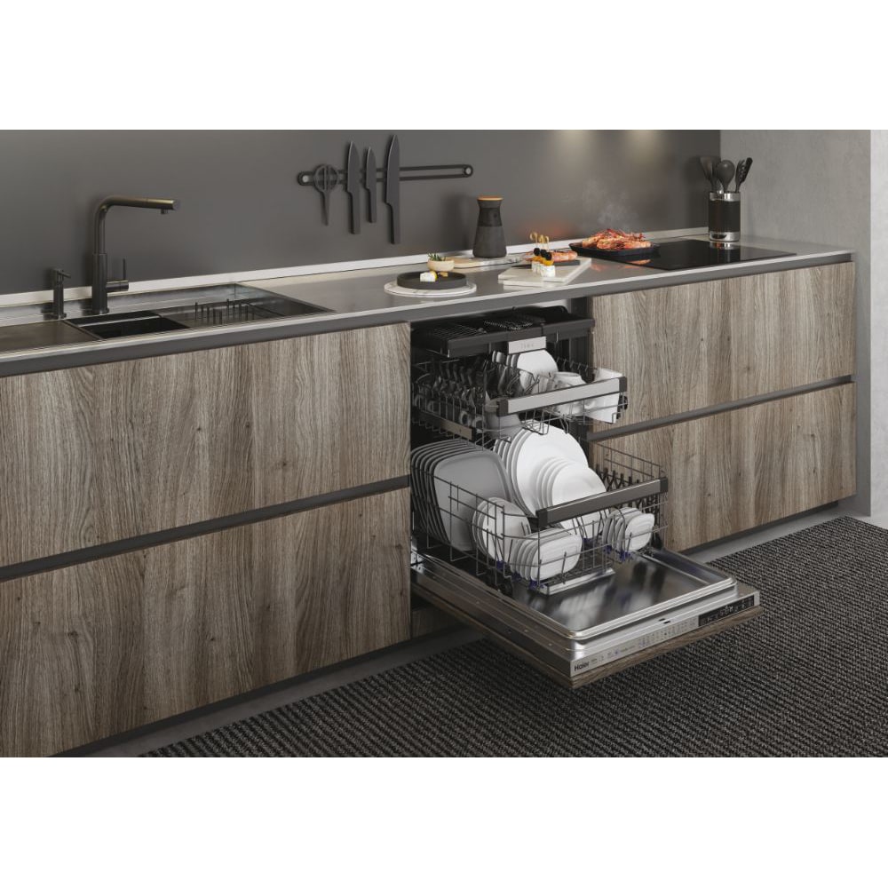 Masina de spalat vase incorporabila HAIER XIB 6B2S3FS, 16 seturi, 12 programe, 60 cm, Clasa B, panou comanda argintiu