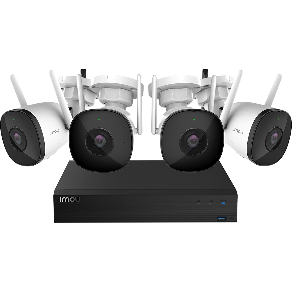Kit de supraveghere video IMOU Bullet 2C, 4 camere, Full HD, Wi-Fi, 4 canale, alb