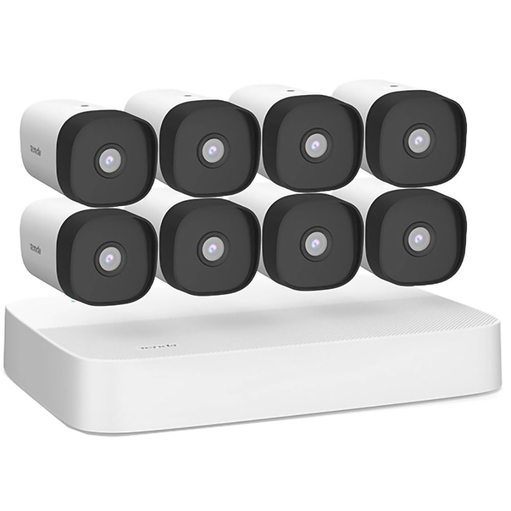 Kit supraveghere video TENDA K8P-4TR, 8 camere, QHD, Waterproof, 8 canale, alb