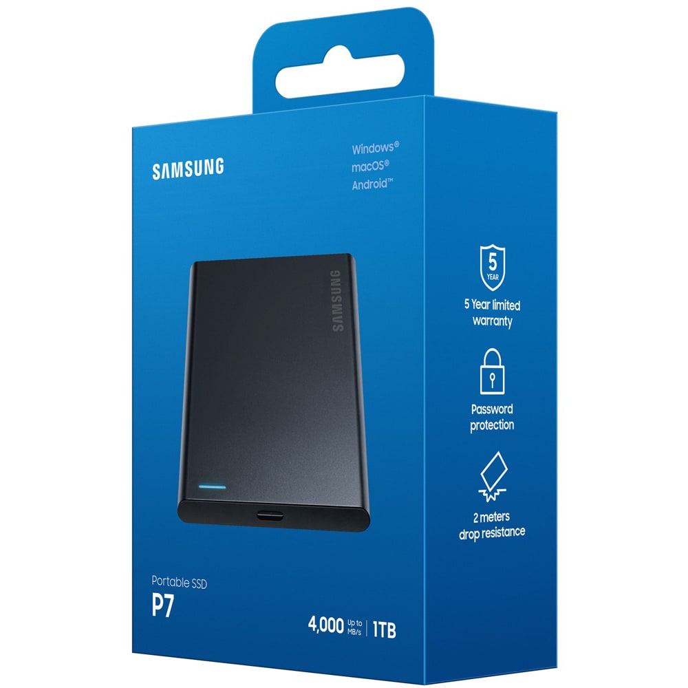 SSD extern SAMSUNG P7 MU-PF1T0G/WW, 1TB, USB4 Gen 3x2, negru