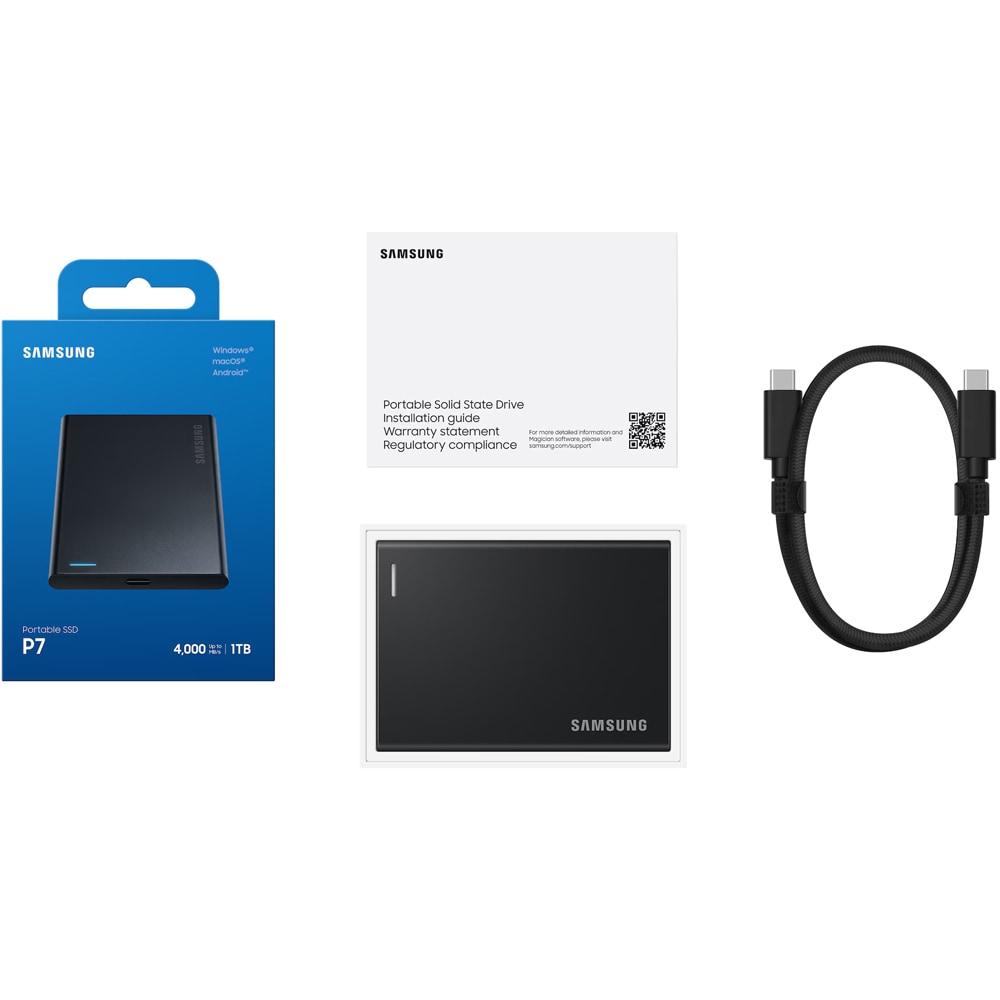 SSD extern SAMSUNG P7 MU-PF1T0G/WW, 1TB, USB4 Gen 3x2, negru
