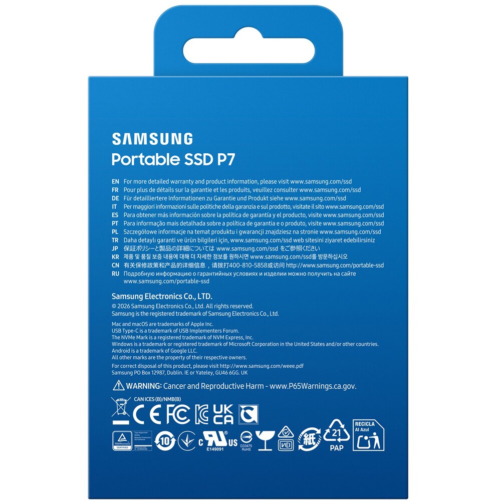 SSD extern SAMSUNG P7 MU-PF2T0G/WW, 2TB, USB4 Gen 3x2, negru