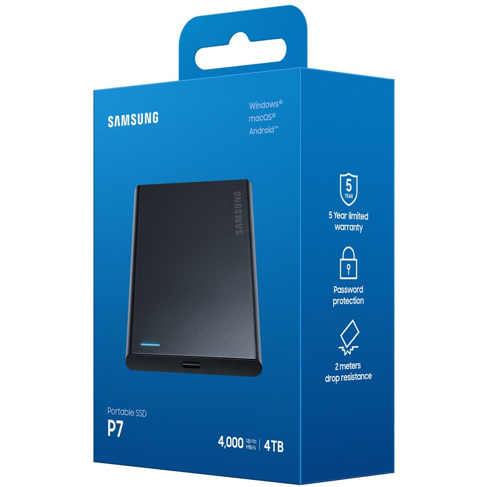 SSD extern SAMSUNG P7 MU-PF4T0G/WW, 4TB, USB4 Gen 3x2, negru