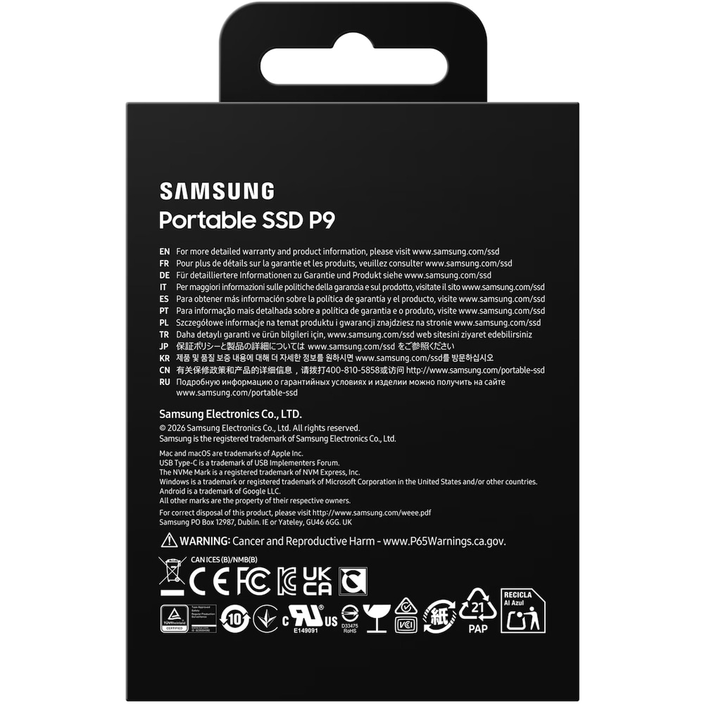 SSD extern SAMSUNG P9 MU-PJ1T0G/WW, 1TB, USB4 Gen 3x2, negru