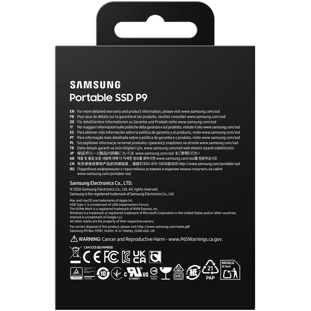 SSD extern SAMSUNG P9 MU-PJ4T0G/WW, 4TB, USB4 Gen 3x2, negru