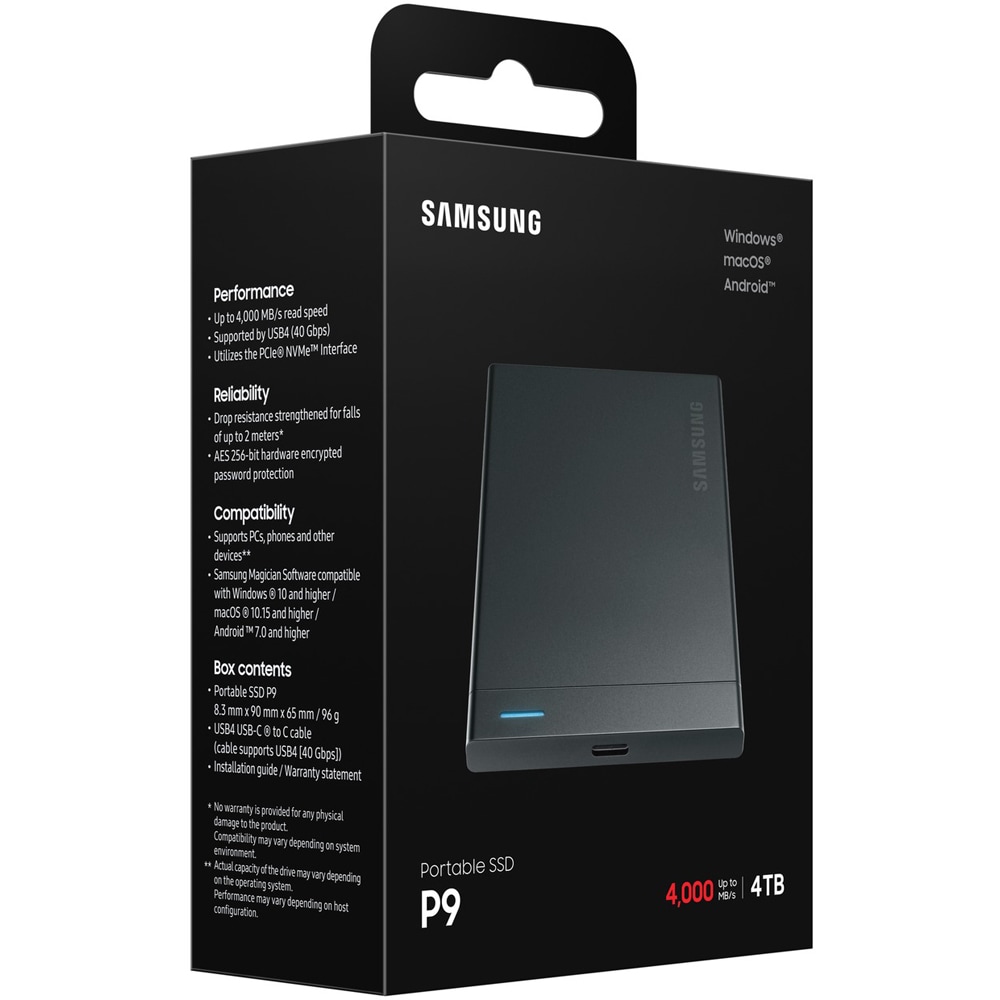 SSD extern SAMSUNG P9 MU-PJ4T0G/WW, 4TB, USB4 Gen 3x2, negru