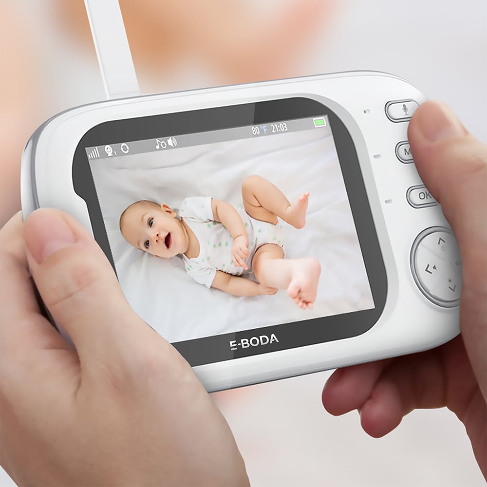 Baby monitor E-BODA 224176, 3.5", alb-gri