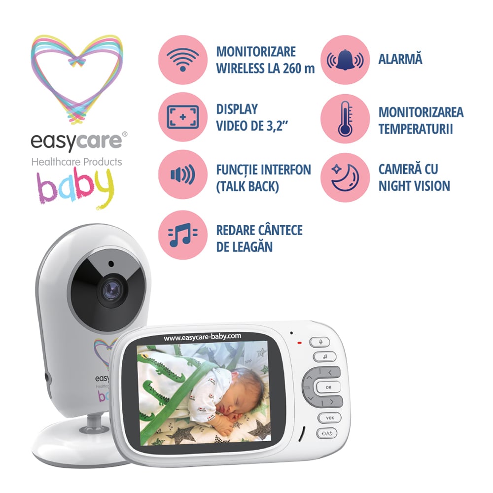 Monitor video digital EASYCARE Wi-Fi EASY00226, 3.2", alb-gri