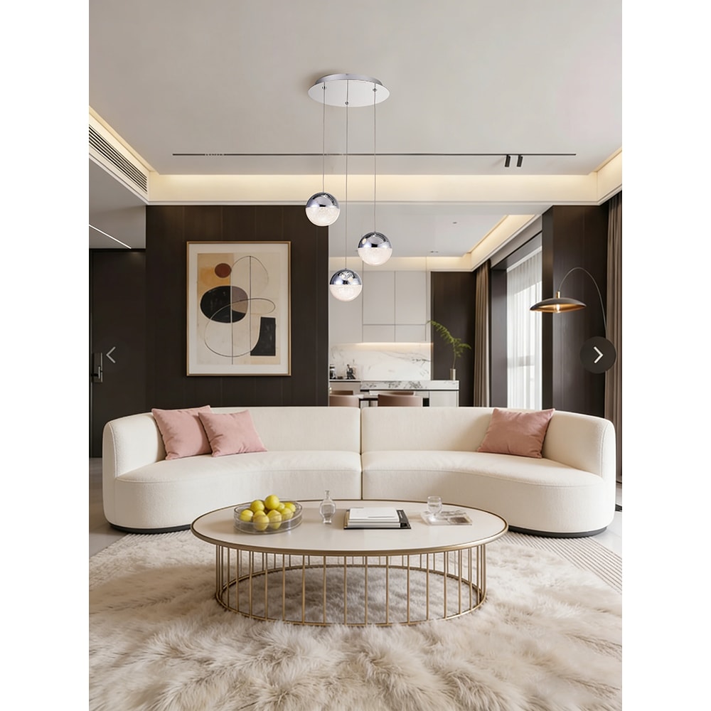 Lustra suspendata MYRIA Atomo, LED, 16W, 33x33x150 cm, crom