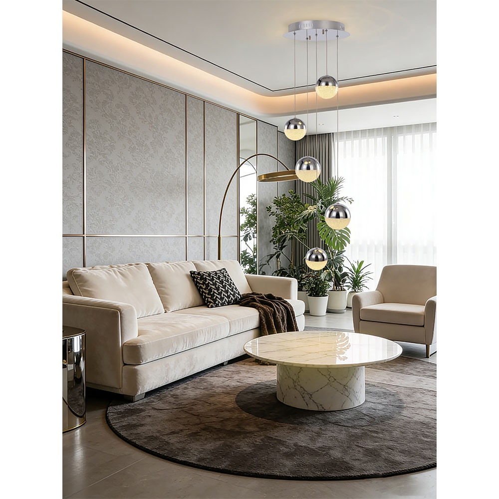 Lustra suspendata MYRIA Atomo, LED, 24W, 33x33x150 cm, crom