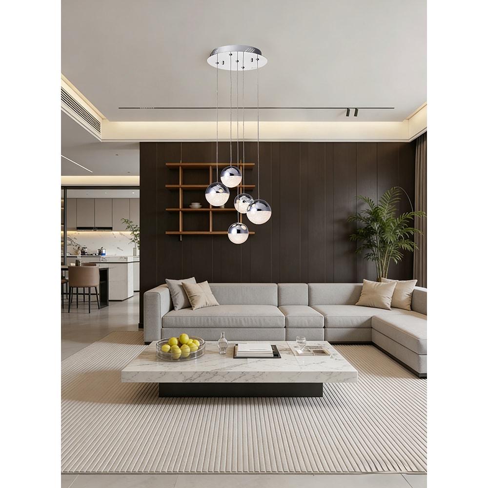 Lustra suspendata MYRIA Atomo, LED, 24W, 33x33x150 cm, crom