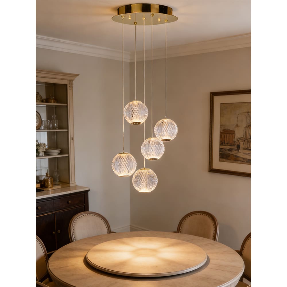 Lustra suspendata MYRIA Diamond, LED, 25W, 32x32x150 cm, auriu