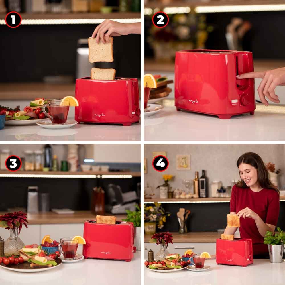 Prajitor de paine MYRIA MY4016, 2 felii, 700W, rosu