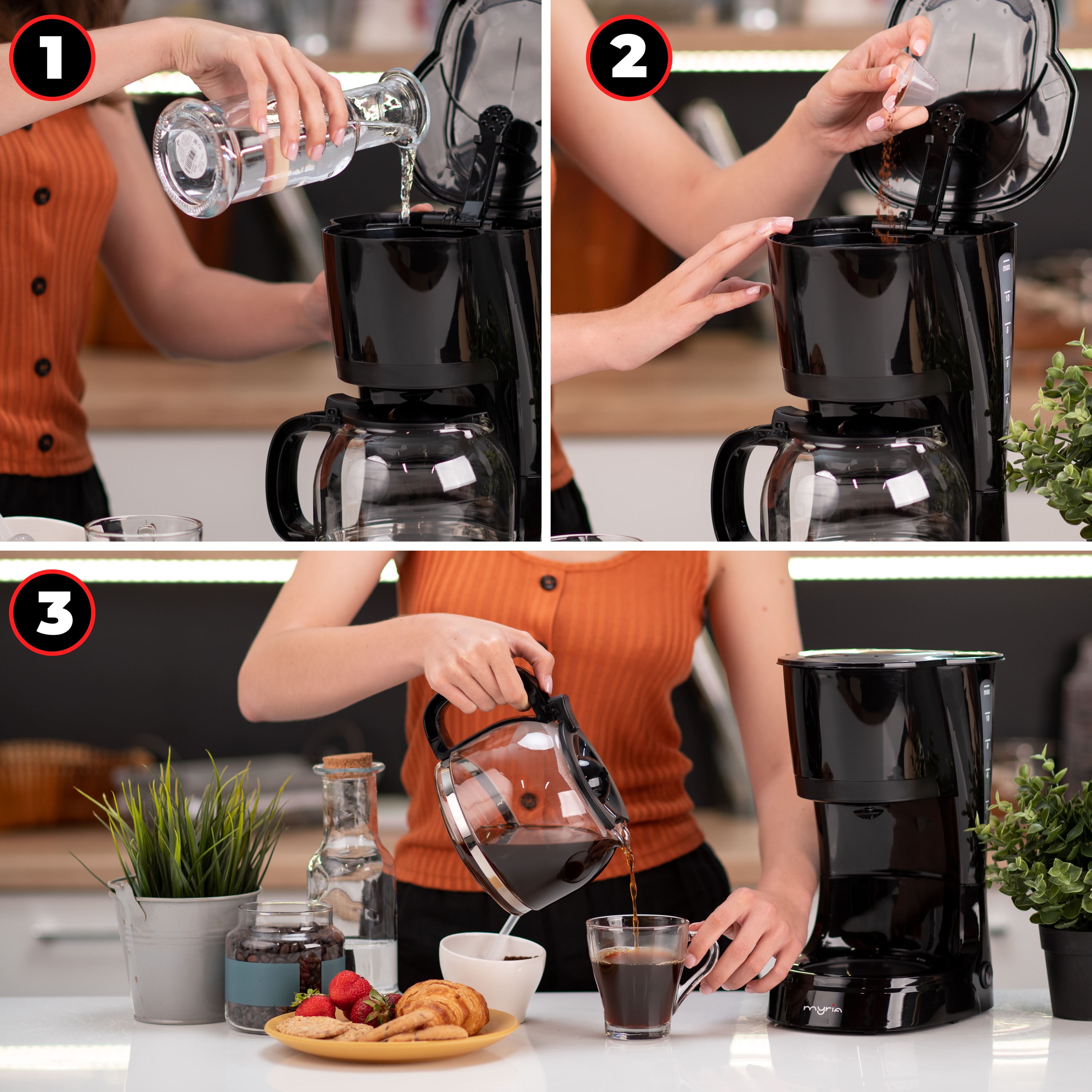 Cafetiera MYRIA MY4117, 1.5l, 750W, 12 cesti, negru