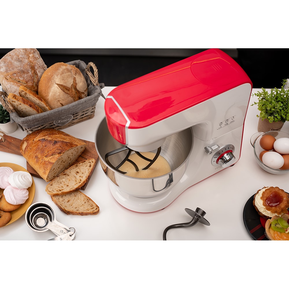 Mixer cu bol MYRIA MY4121, 5l, 1000W, 10 trepte viteza, alb-rosu