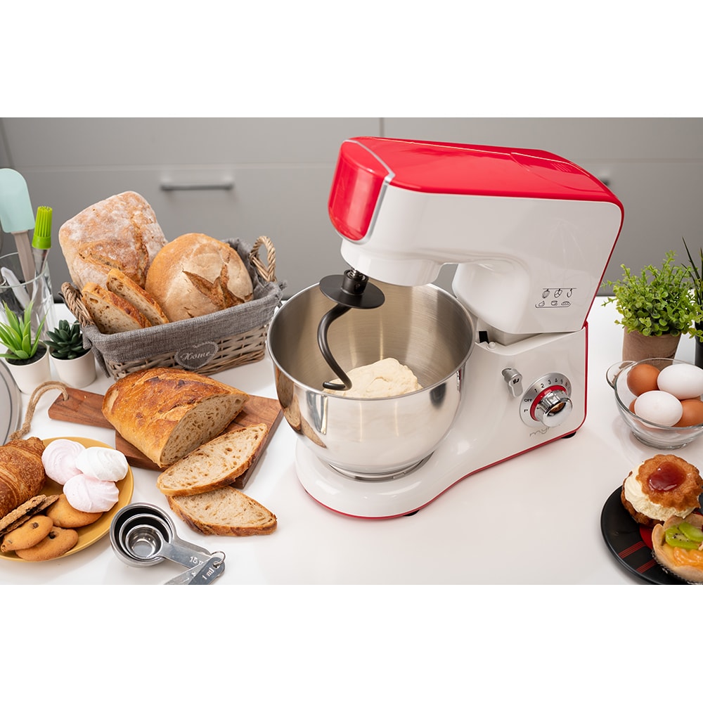 Mixer cu bol MYRIA MY4121, 5l, 1000W, 10 trepte viteza, alb-rosu