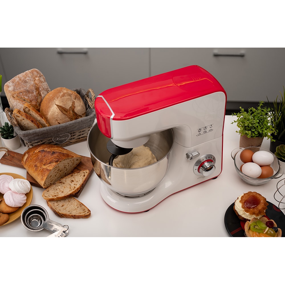 Mixer cu bol MYRIA MY4121, 5l, 1000W, 10 trepte viteza, alb-rosu