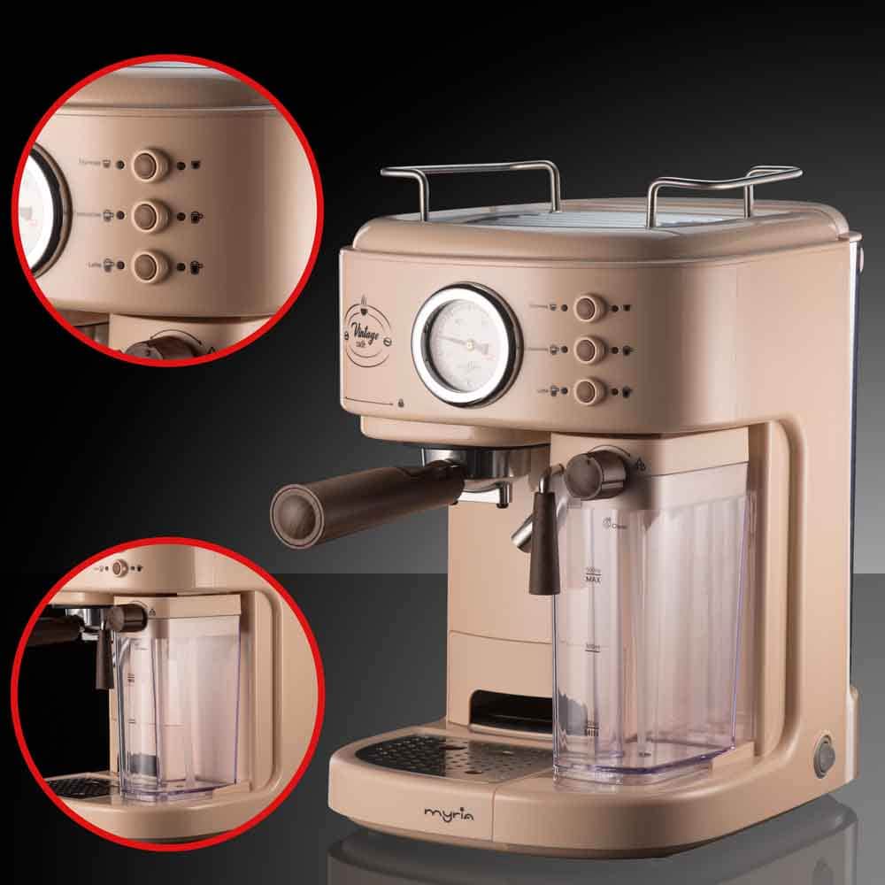 Espressor manual MYRIA MY4443BG, 1.5l, 1250W, 15 bar, crem-maro