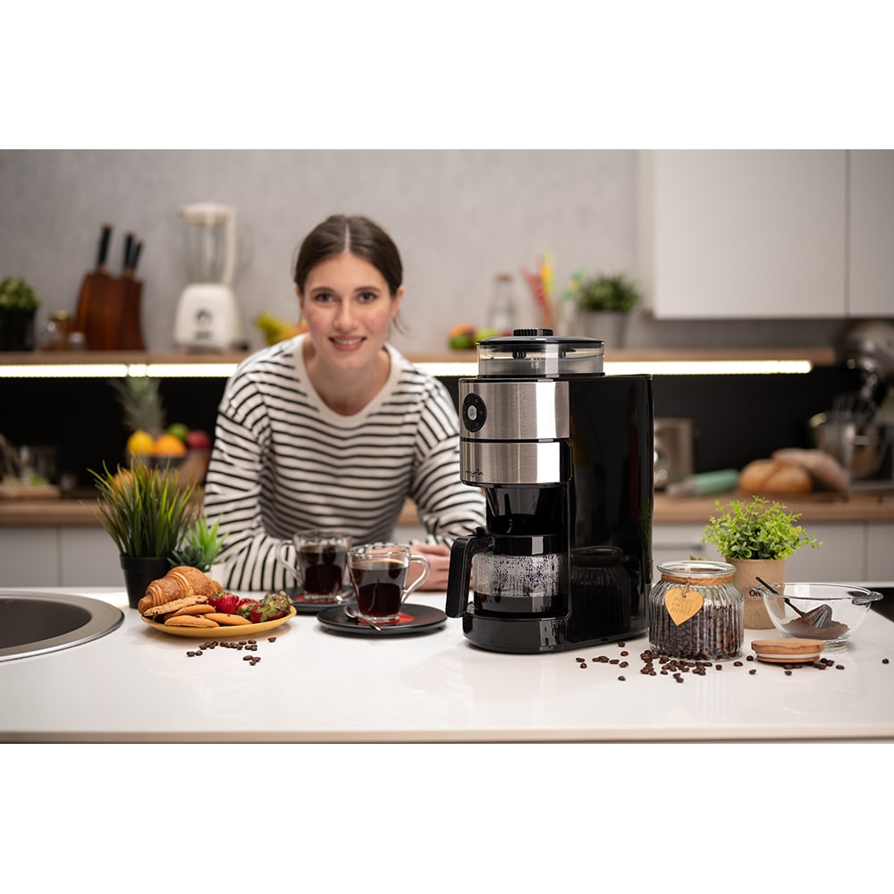 Cafetiera cu rasnita MYRIA MY4444, 0.8l, 820W, 6 cesti, argintiu-negru