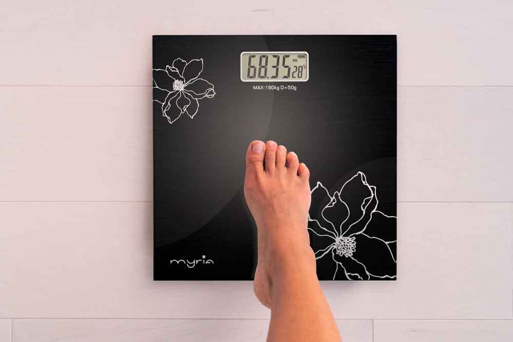 Cantar corporal MYRIA MY4805BK, 150kg, electronic, sticla securizata, negru