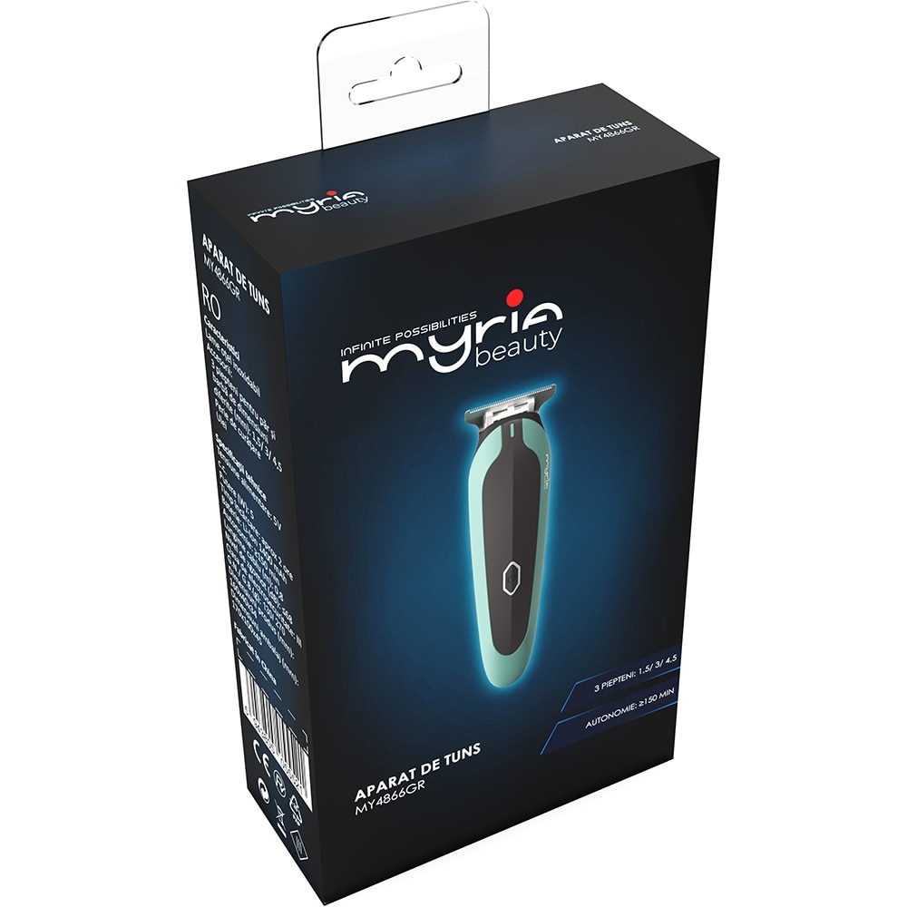 Aparat de tuns barba MYRIA MY4866GR, 120 min autonomie, verde