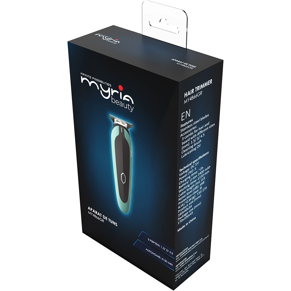 Aparat de tuns barba MYRIA MY4866GR, 120 min autonomie, verde