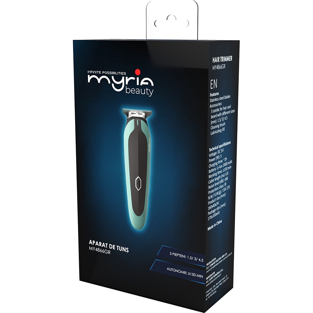 Aparat de tuns barba MYRIA MY4866GR, 120 min autonomie, verde